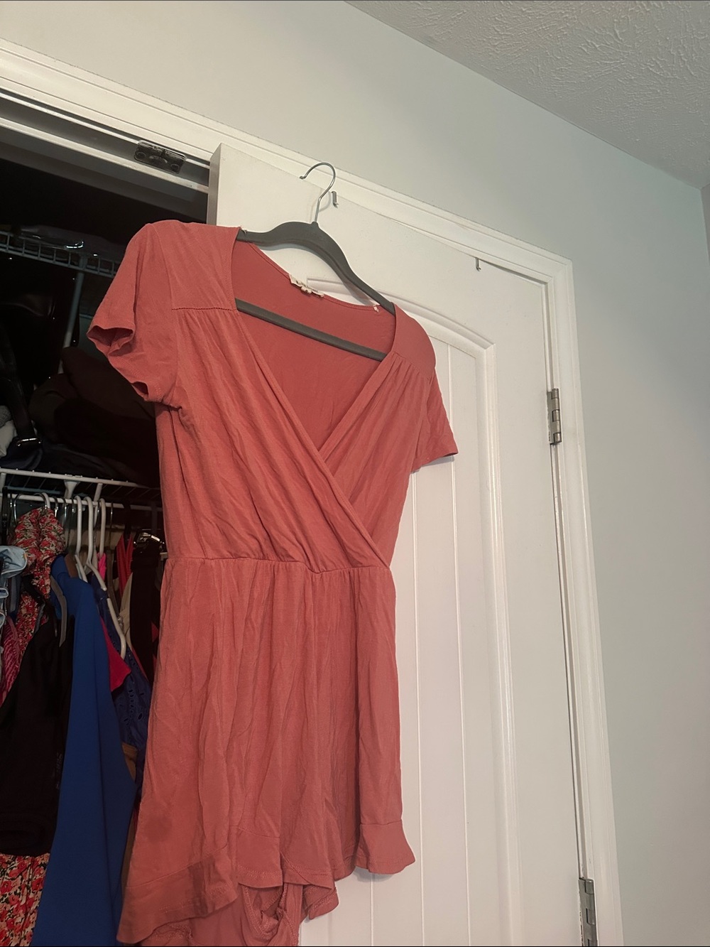 Women’s Wrap-Style Short Sleeve romper in Terracotta